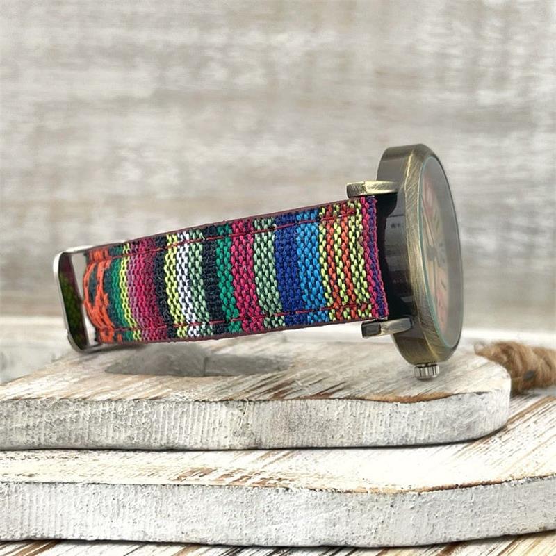 Rainbow Pattern Watch with Woven PU Leather Strap, 23.5 cm Strap, view 2
