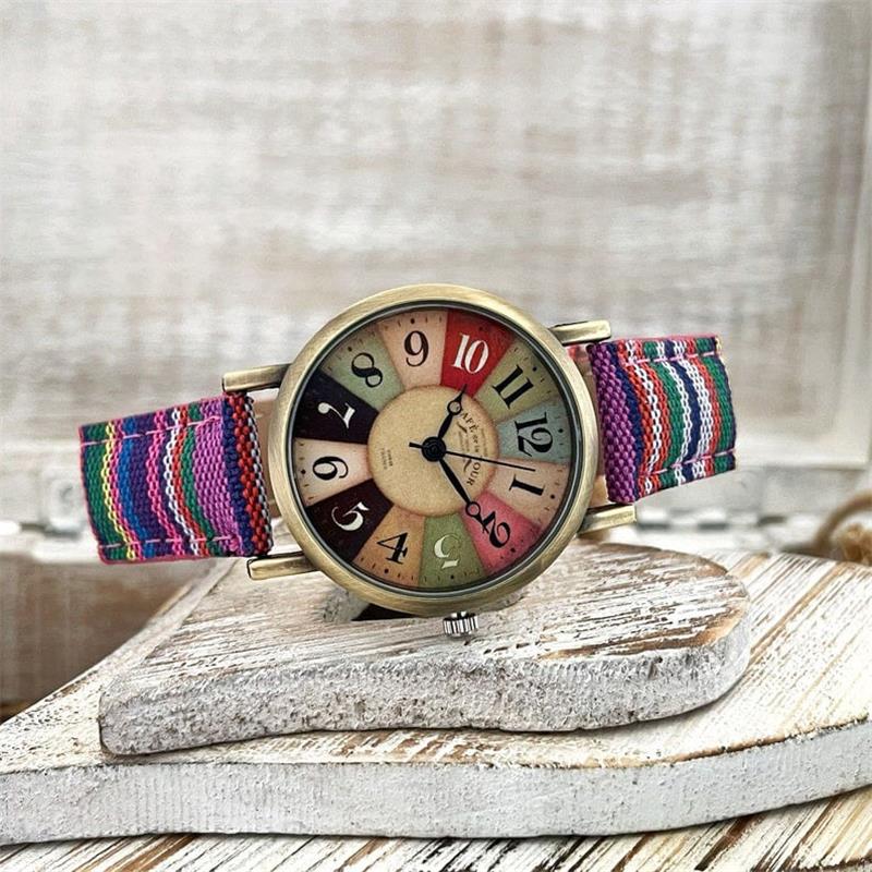Rainbow Pattern Watch with Woven PU Leather Strap, 23.5 cm Strap, view 6