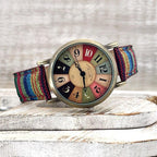 Rainbow Pattern Watch with Woven PU Leather Strap, 23.5 cm Strap