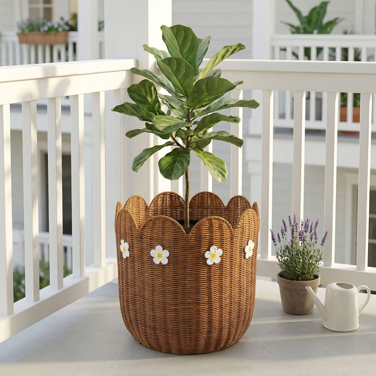 Rattan Basket with Flower Motif | High & Bury