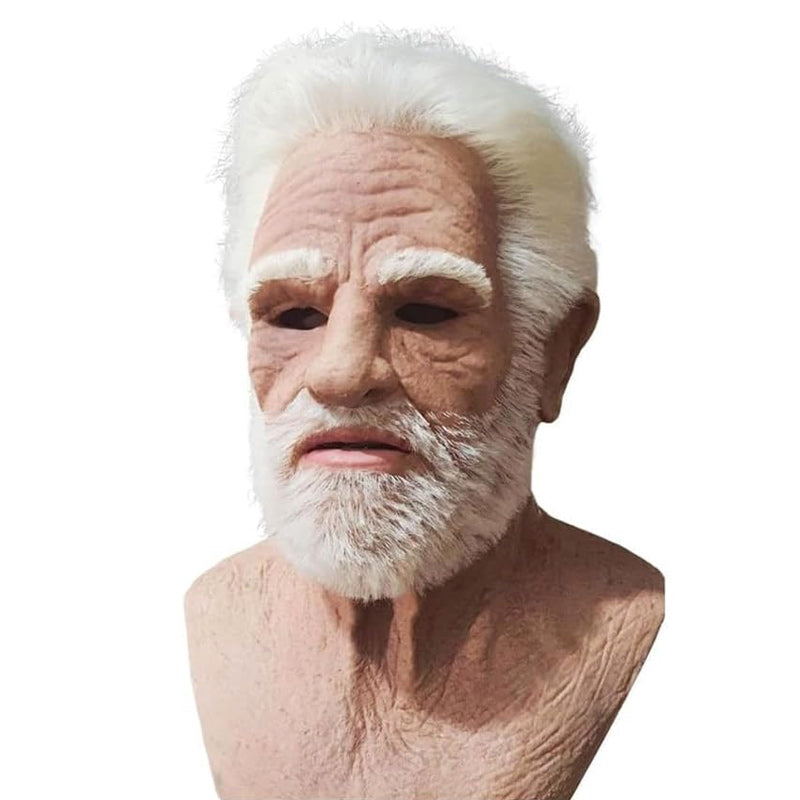 Realistic Full-Face Latex Mask, Elderly Man with Facial Hair, for Cosplay