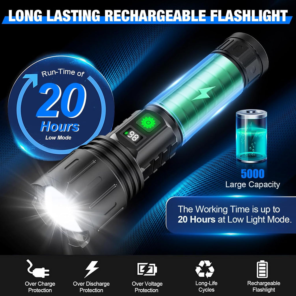 Rechargeable LED Torch with USB-C, LCD Display and Adjustable Focus, view 5