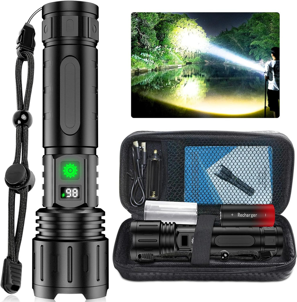 Rechargeable LED Torch with USB-C, LCD Display and Adjustable Focus