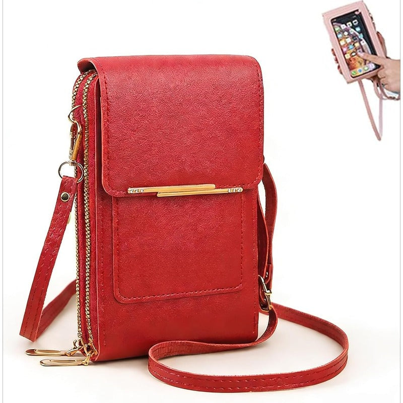 RFID-Blocking PU Leather Phone Crossbody Bag with Touchscreen Window, view 13
