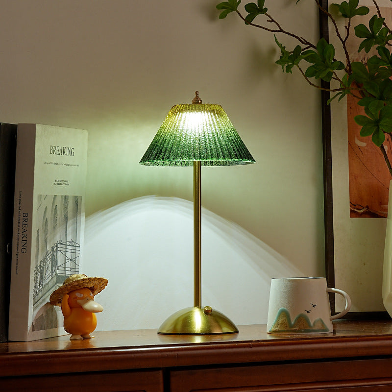 Ribbed Glass Desk Lamp with Brushed Brass Base | High & Bury