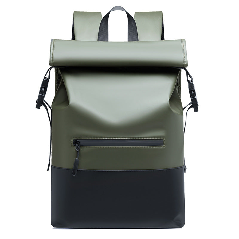 Roll-Top Waterproof Backpack with Padded Straps and Multiple Pockets, view 4