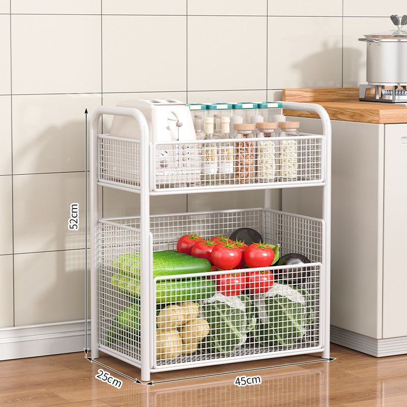 Rolling Kitchen Storage Organizer with Adjustable Mesh Basket | High & Bury