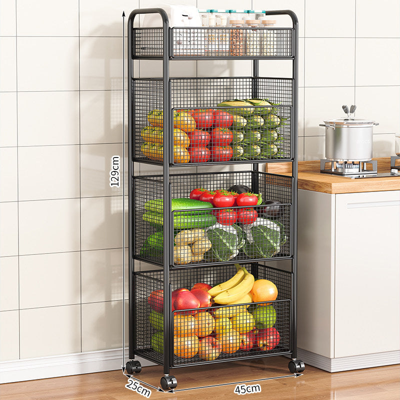 Rolling Kitchen Storage Organizer with Adjustable Mesh Basket | High & Bury