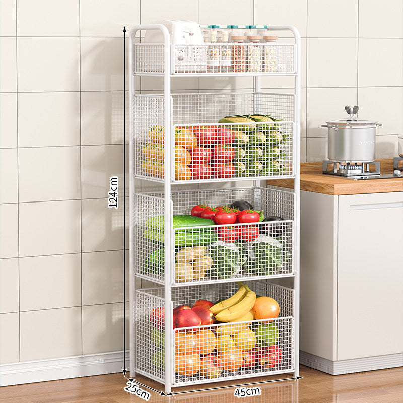 Rolling Kitchen Storage Organizer with Adjustable Mesh Basket | High & Bury