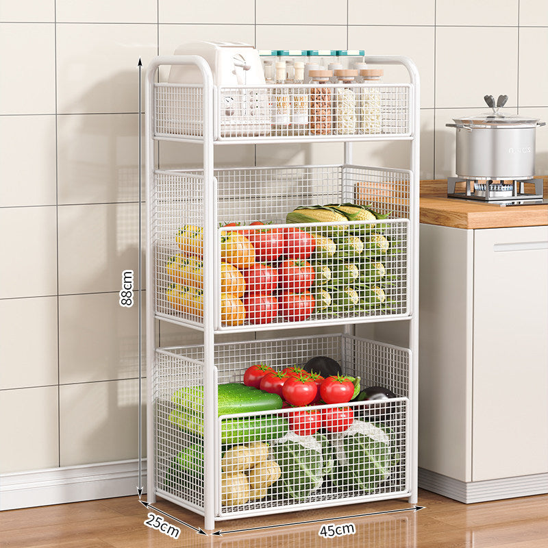 Rolling Kitchen Storage Organizer with Adjustable Mesh Basket | High & Bury