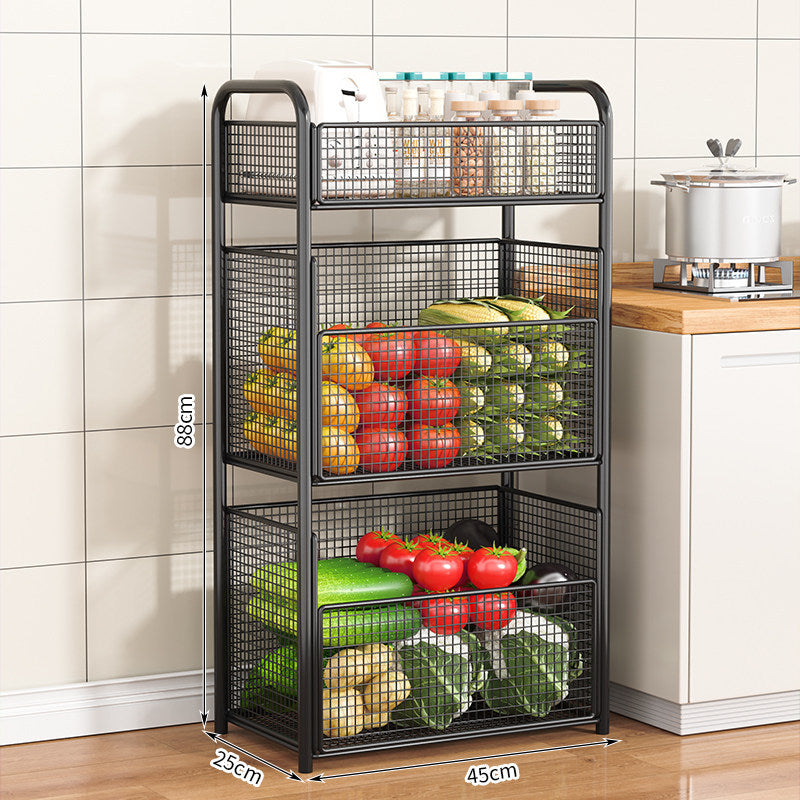 Rolling Kitchen Storage Organizer with Adjustable Mesh Basket | High & Bury