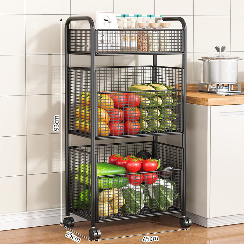 Rolling Kitchen Storage Organizer with Adjustable Mesh Basket | High & Bury