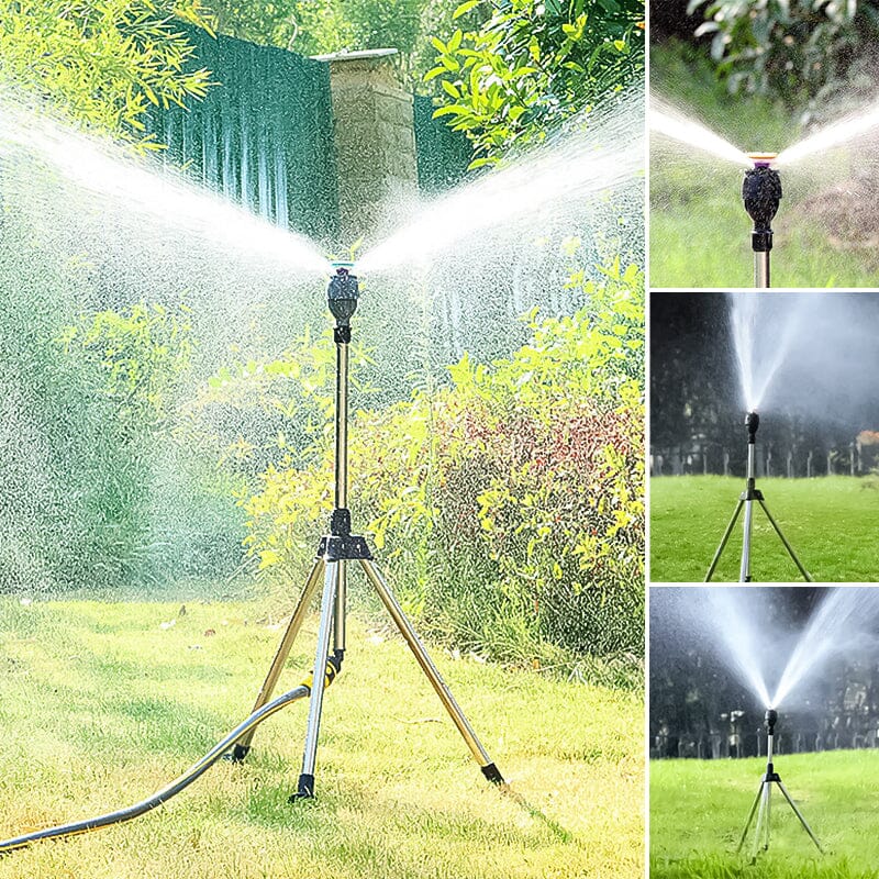 Rotating Tripod Sprinkler with Adjustable Spray and 360-Degree Rotation