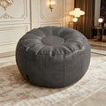 Round Leather Stool with Decorative Seams, Padded, Size 37, view 4