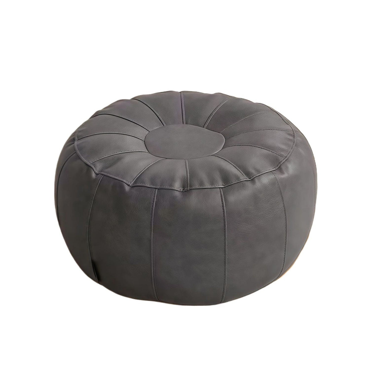Round Leather Stool with Decorative Seams, Padded, Size 37