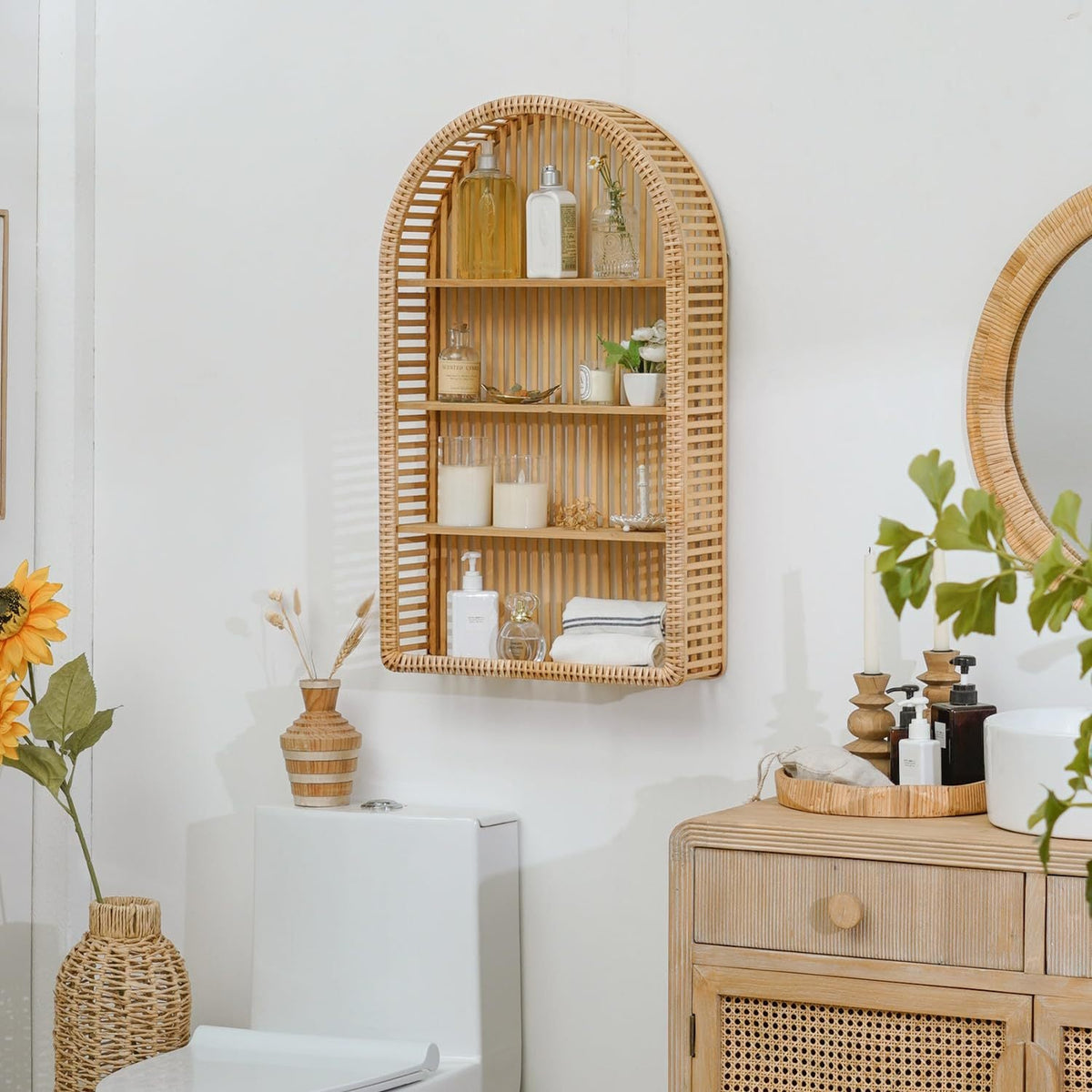 Round Wall Shelf made of Natural Rattan | High & Bury