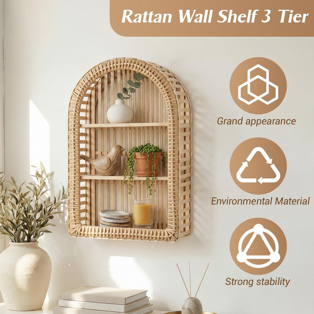 Round Wall Shelf made of Natural Rattan | High & Bury