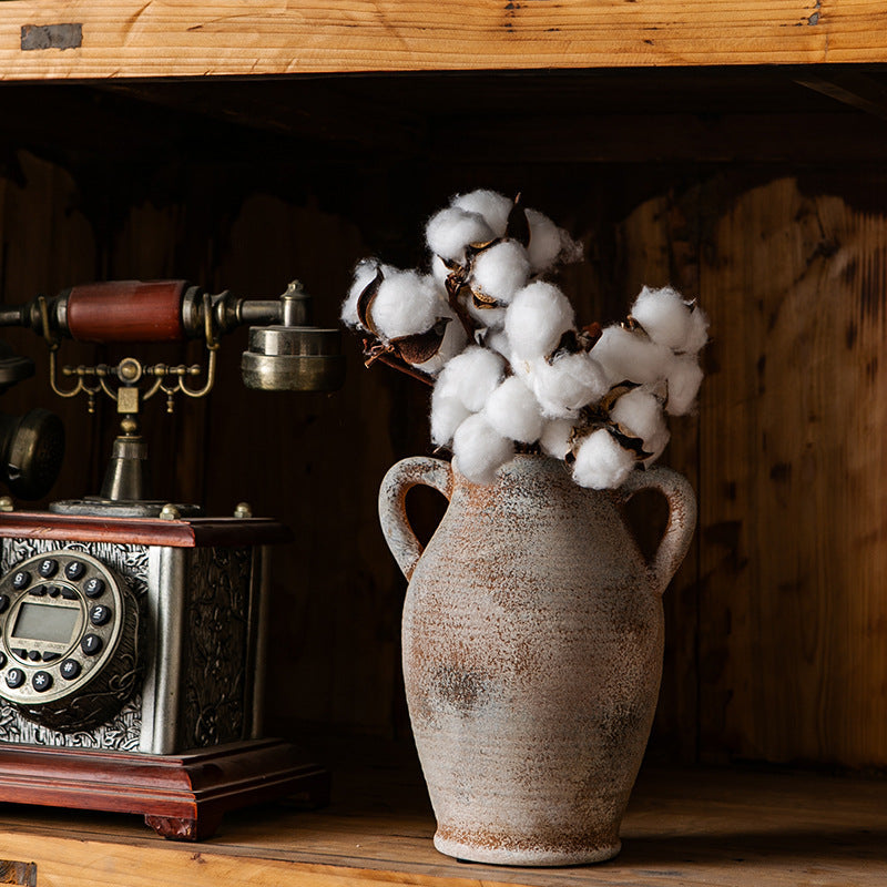 Rustic Ceramic Vase with Handles | High & Bury