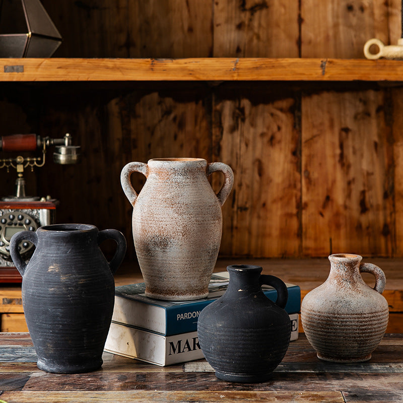 Rustic Ceramic Vase with Handles | High & Bury