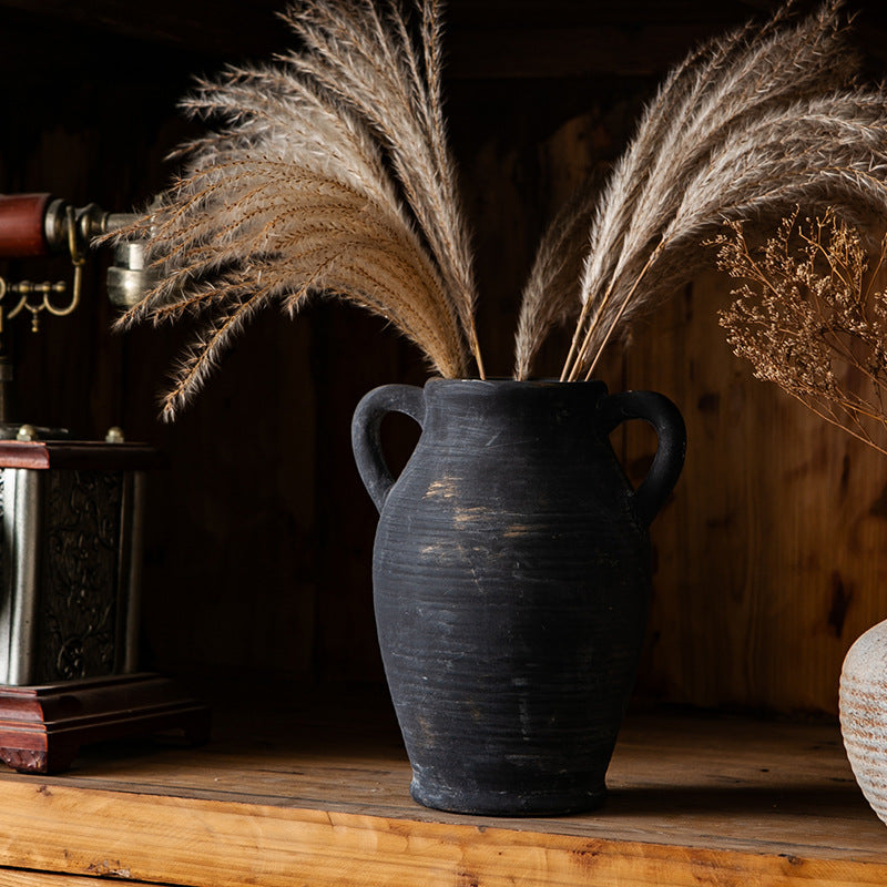 Rustic Ceramic Vase with Handles | High & Bury