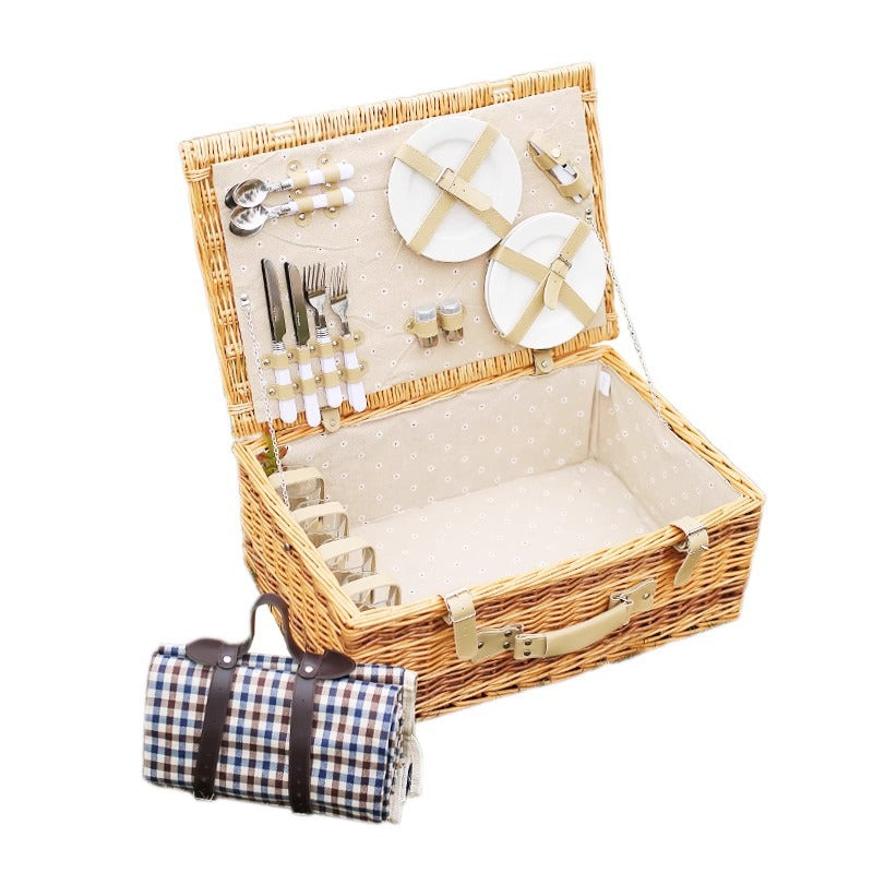 Rustic Picnic Basket with Dish Set | High & Bury