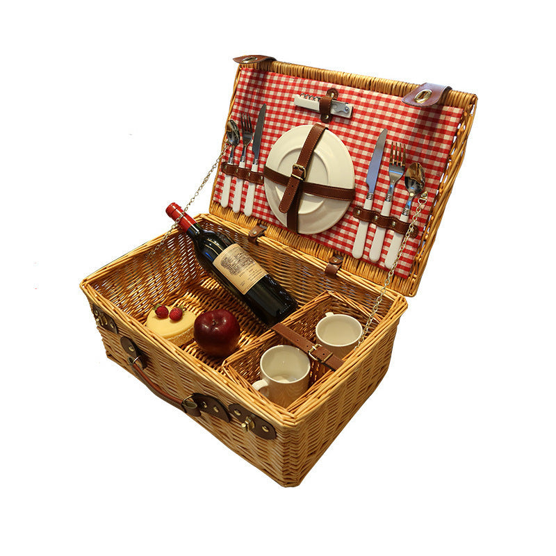 Rustic Picnic Basket with Dish Set | High & Bury