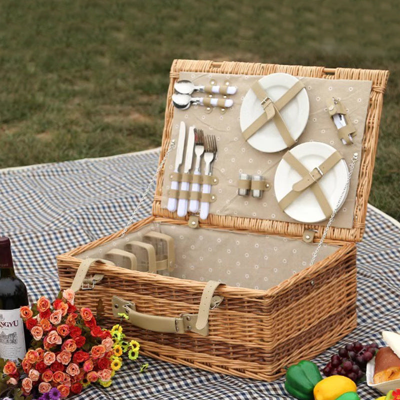Rustic Picnic Basket with Dish Set | High & Bury