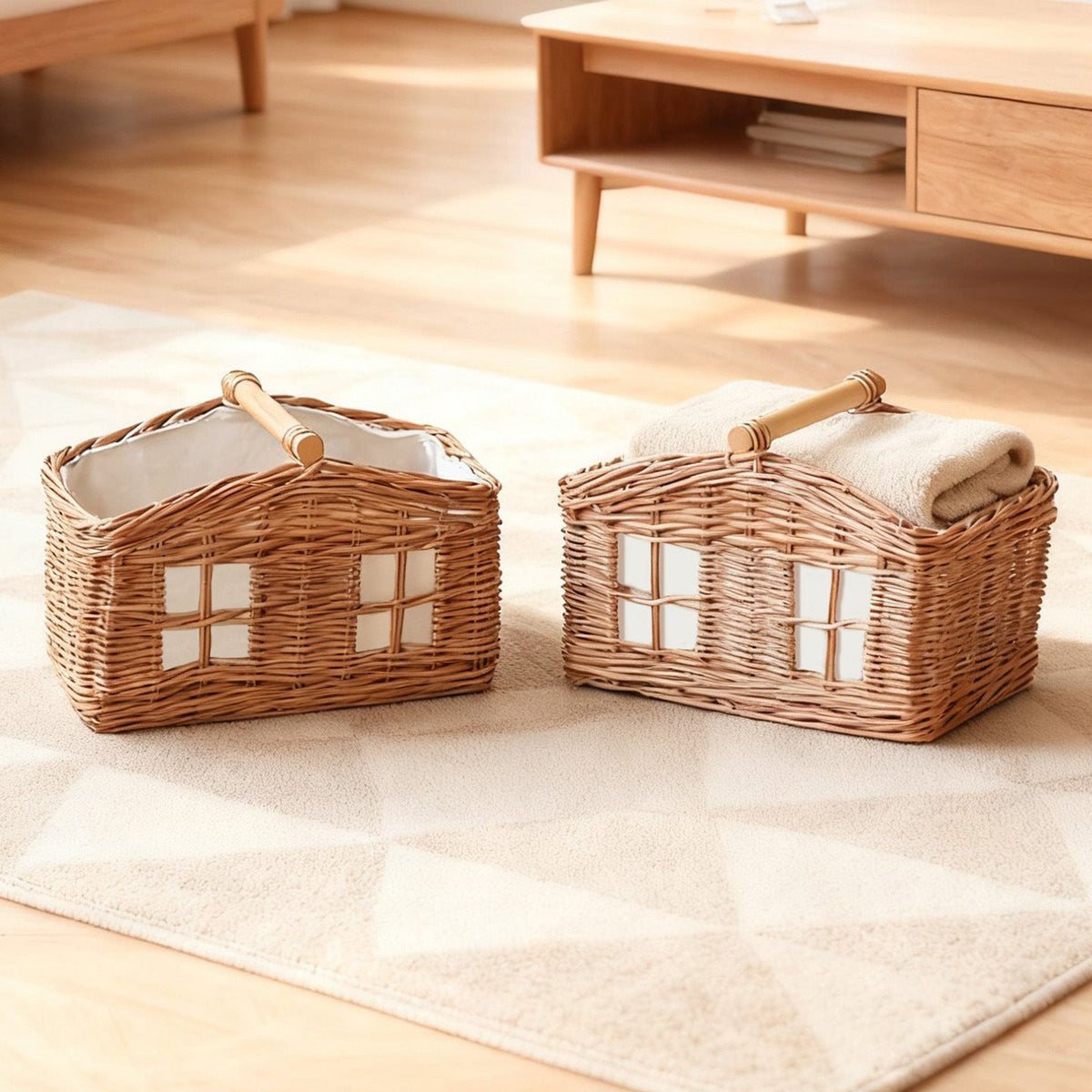 Rustic Storage Basket with Linen Lining | High & Bury