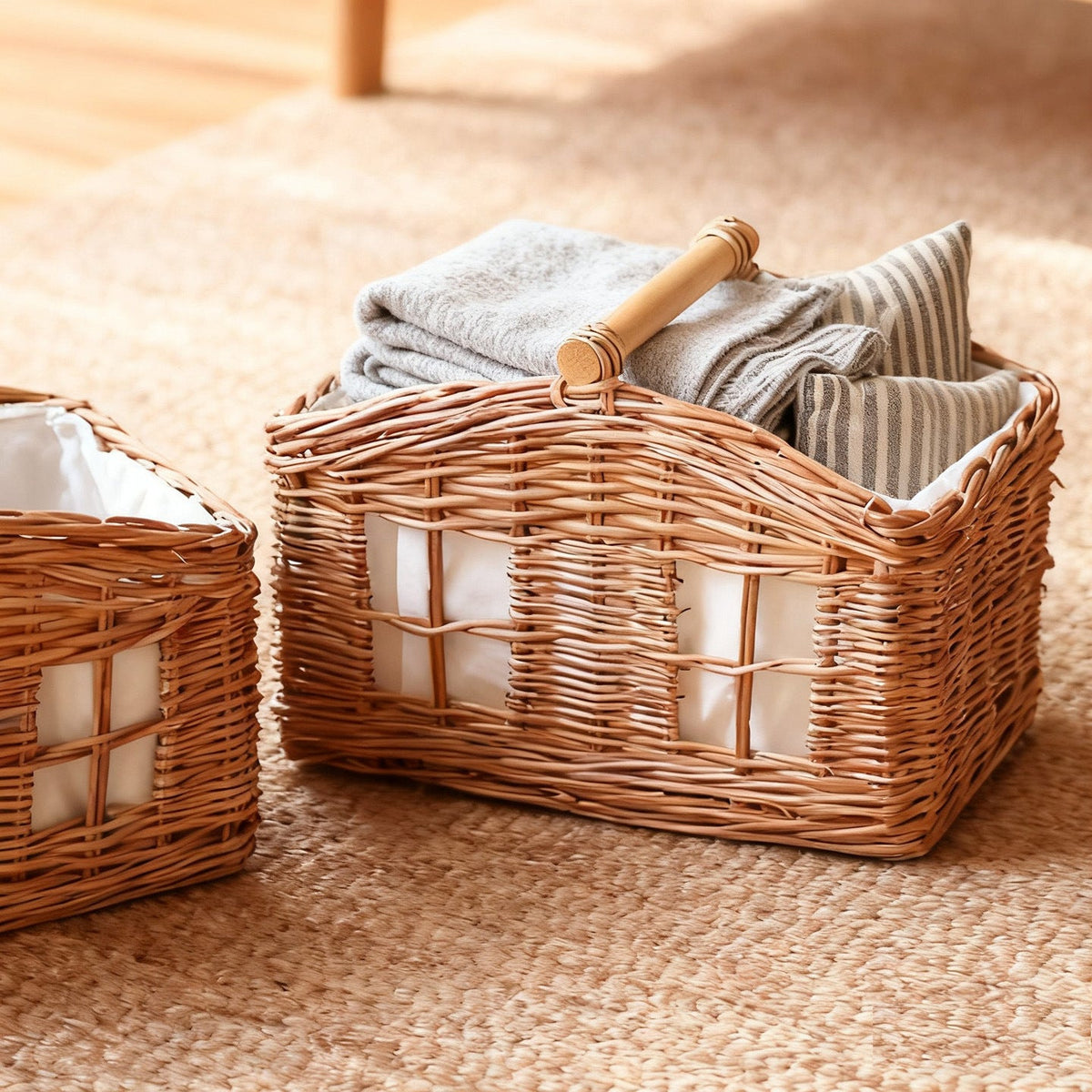 Rustic Storage Basket with Linen Lining | High & Bury
