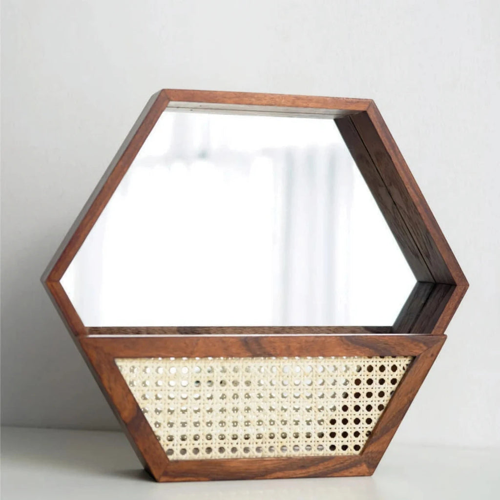 Rustic Wall Mirror with Natural Rattan Frame | High & Bury