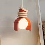 Scandinavian Arch-Shade Pendant Lamp with Wood Ring Accents and Frosted Globe | High & Bury
