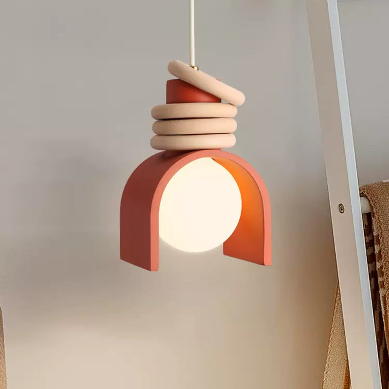 Scandinavian Arch-Shade Pendant Lamp with Wood Ring Accents and Frosted Globe | High & Bury