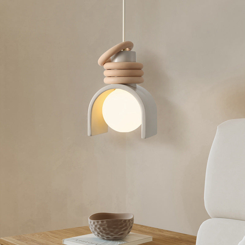 Scandinavian Arch-Shade Pendant Lamp with Wood Ring Accents and Frosted Globe | High & Bury