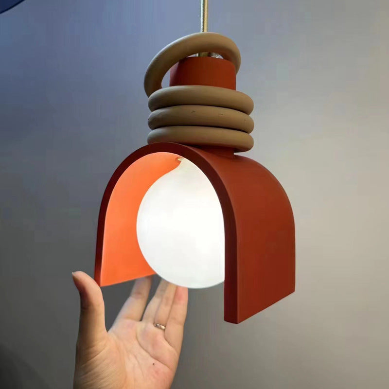 Scandinavian Arch-Shade Pendant Lamp with Wood Ring Accents and Frosted Globe | High & Bury