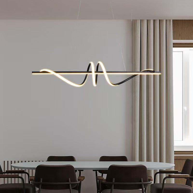 Sculptural LED Wave Linear Pendant Light with Loop Accent | High & Bury