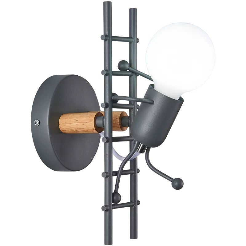 Sculptural Wall Lamp with Opal Glass Globe and Decorative Ladder Frame | High & Bury