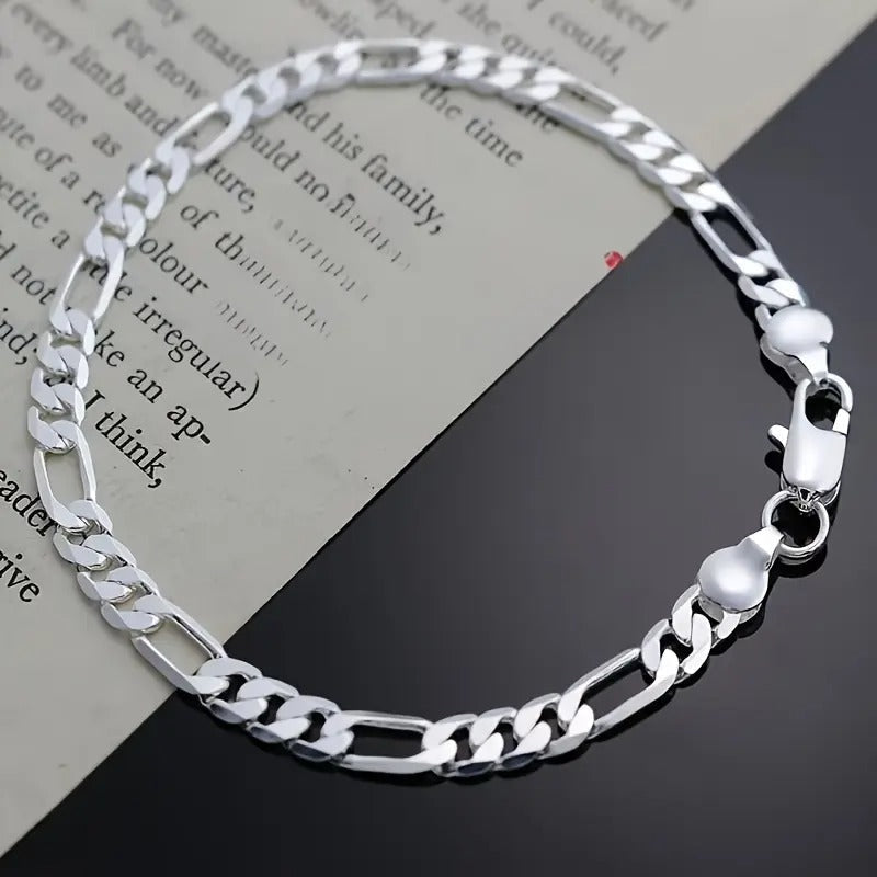 Silver-Plated Copper Triple Figaro Cuban Link Necklace, 4.0 mm, view 2