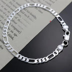 Silver-Plated Copper Triple Figaro Cuban Link Necklace, 4.0 mm, view 2