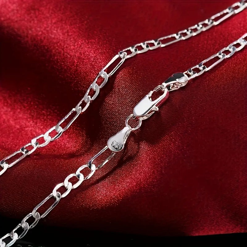 Silver-Plated Copper Triple Figaro Cuban Link Necklace, 4.0 mm, view 3