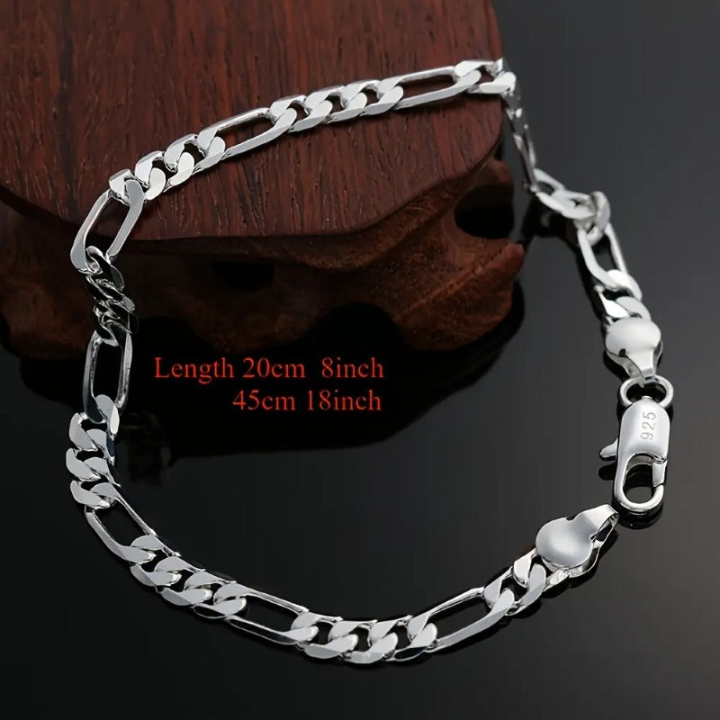 Silver-Plated Copper Triple Figaro Cuban Link Necklace, 4.0 mm, view 5