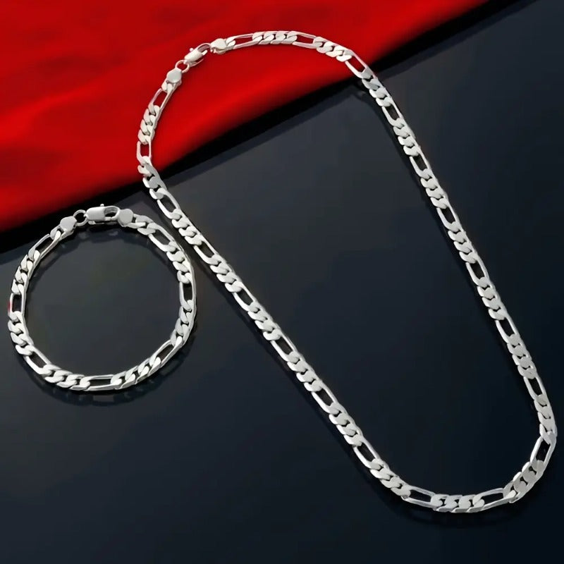 Silver-Plated Copper Triple Figaro Cuban Link Necklace, 4.0 mm