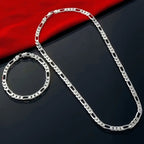 Silver-Plated Copper Triple Figaro Cuban Link Necklace, 4.0 mm