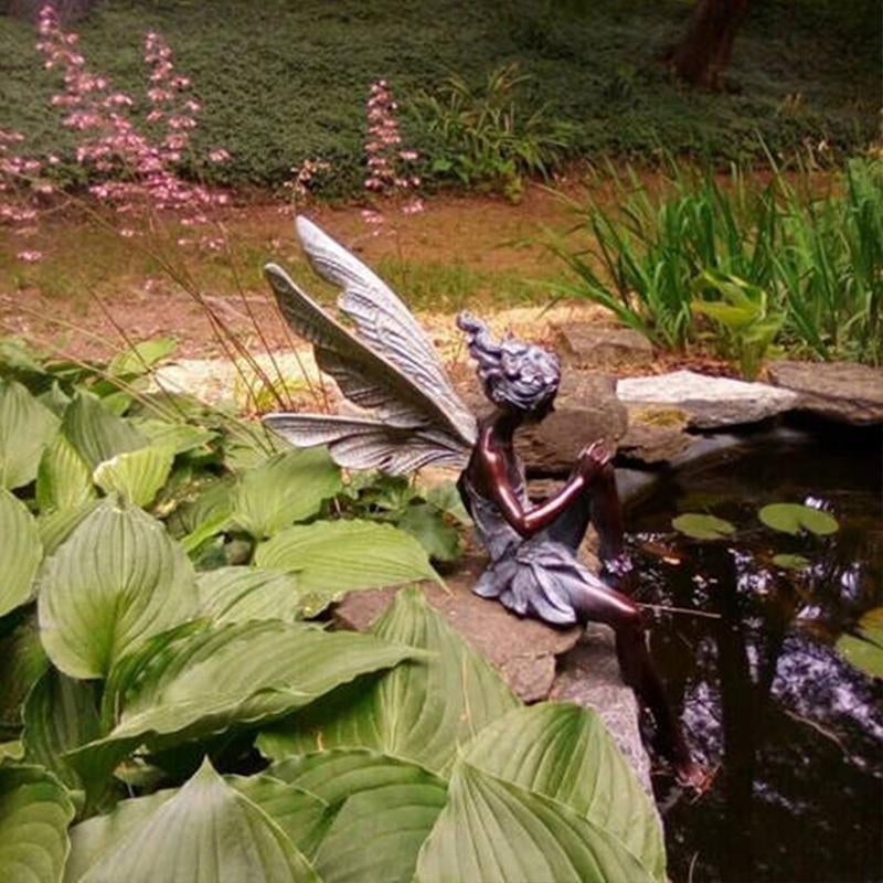 Sitting Fairy Garden Statue in Polyresin with Pair of Wings and Closed Eyes, view 5
