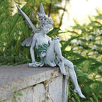 Sitting Fairy Garden Statue in Polyresin with Pair of Wings and Closed Eyes