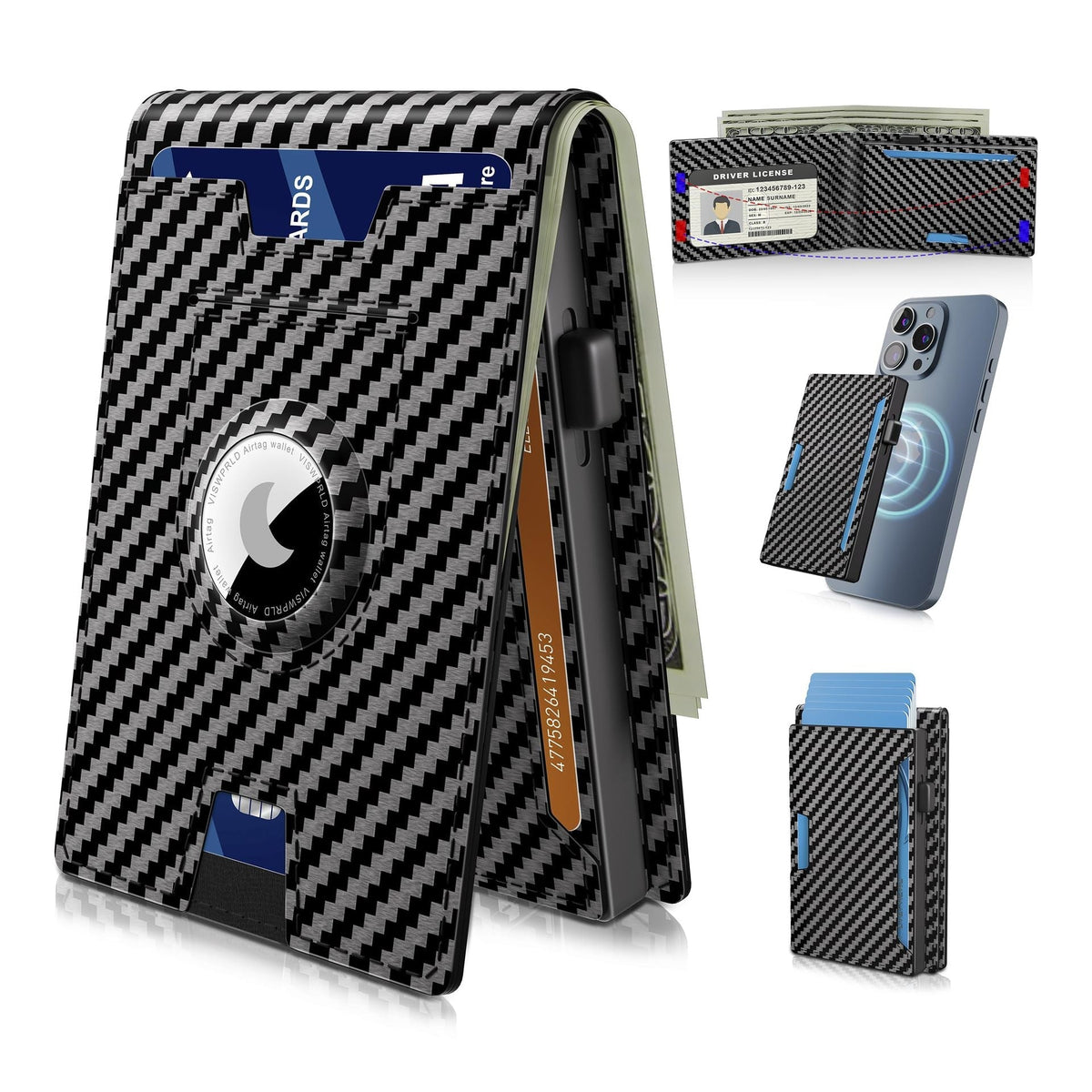 Slim Leather and Aluminium Pop-Up Wallet with Money Clip, view 17