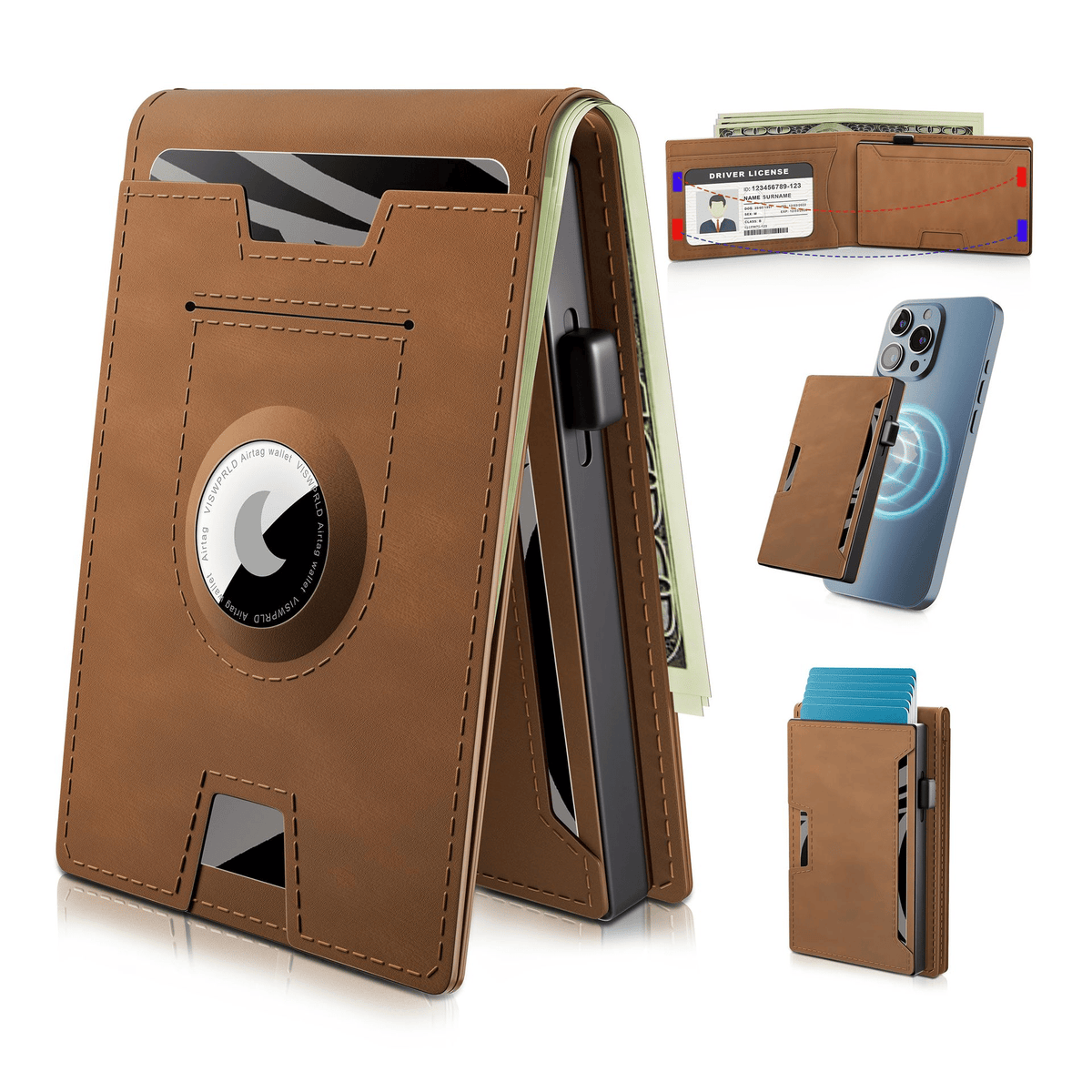 Slim Leather and Aluminium Pop-Up Wallet with Money Clip, view 6
