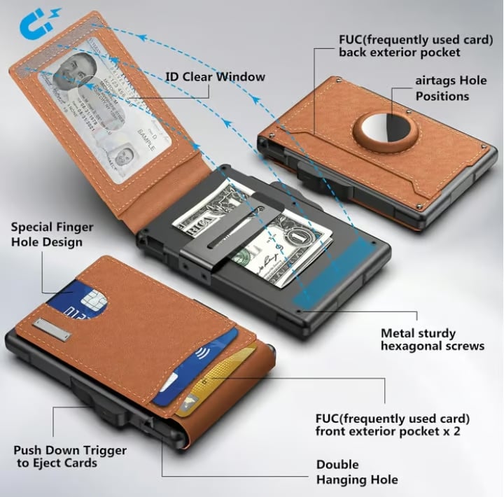 Slim Leather and Aluminium Pop-Up Wallet with Money Clip, view 7