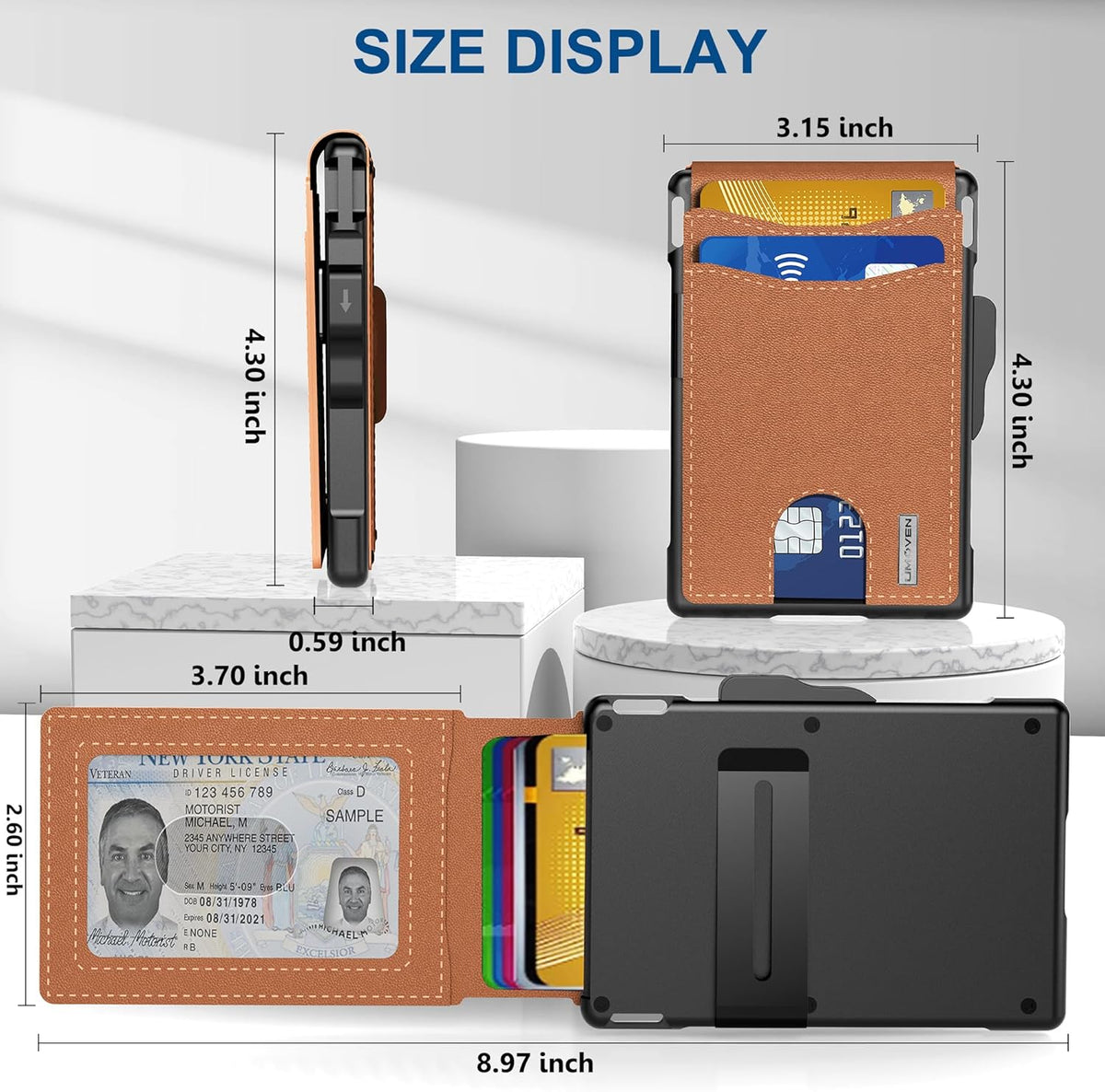 Slim Leather and Aluminium Pop-Up Wallet with Money Clip, view 8