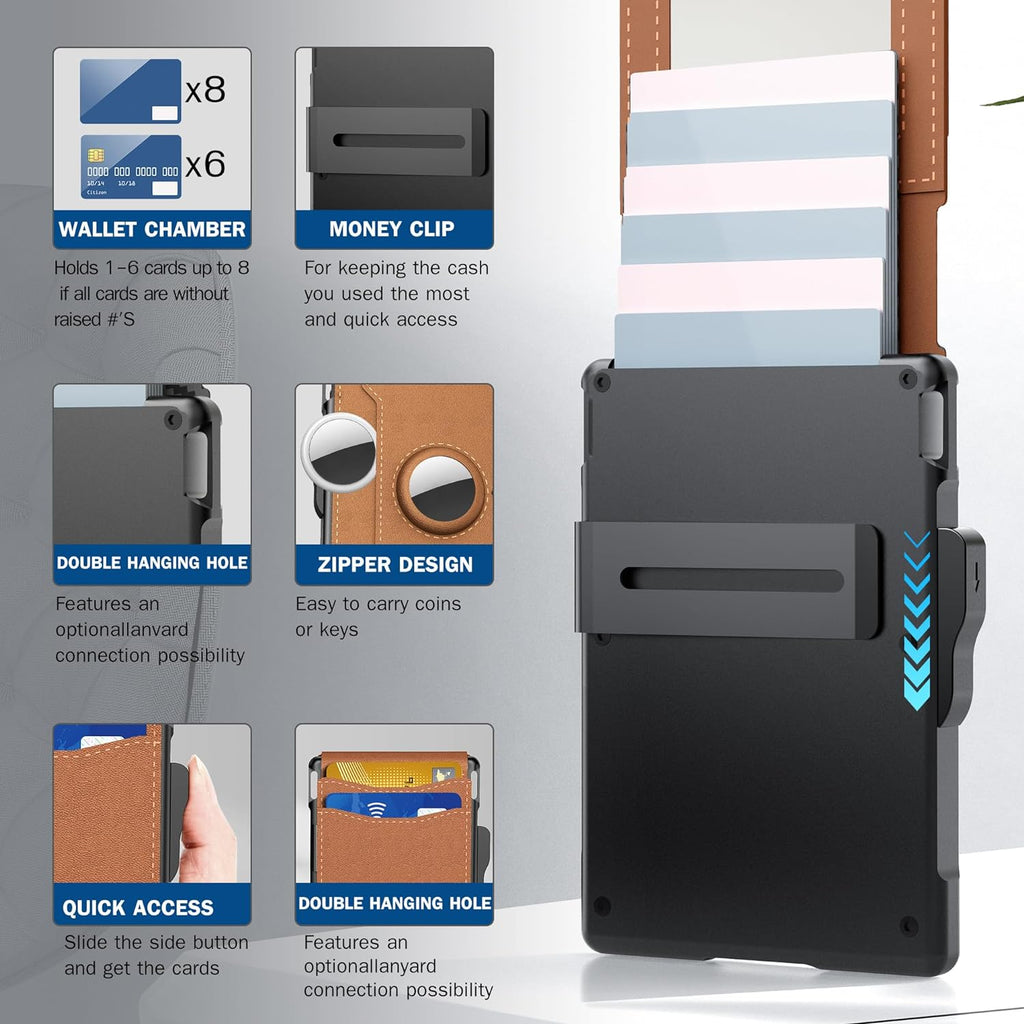 Slim Leather and Aluminium Pop-Up Wallet with Money Clip, view 9