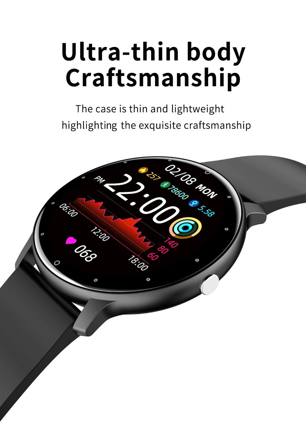 SlimLine Fit Ultra-Thin Smartwatch with Full Touchscreen, view 5